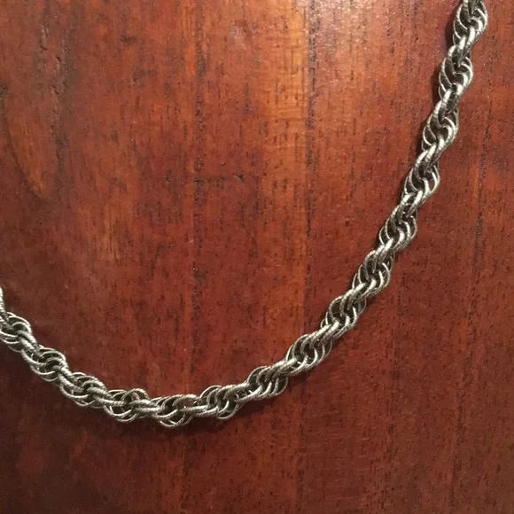 Silver Twisted Rope Necklace with Polished Finish - Picture 7 of 13